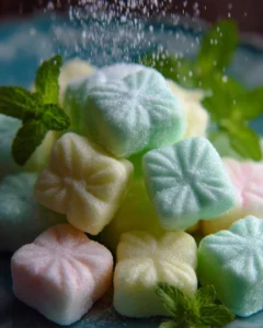 Delicious homemade butter mints arranged on a decorative plate.