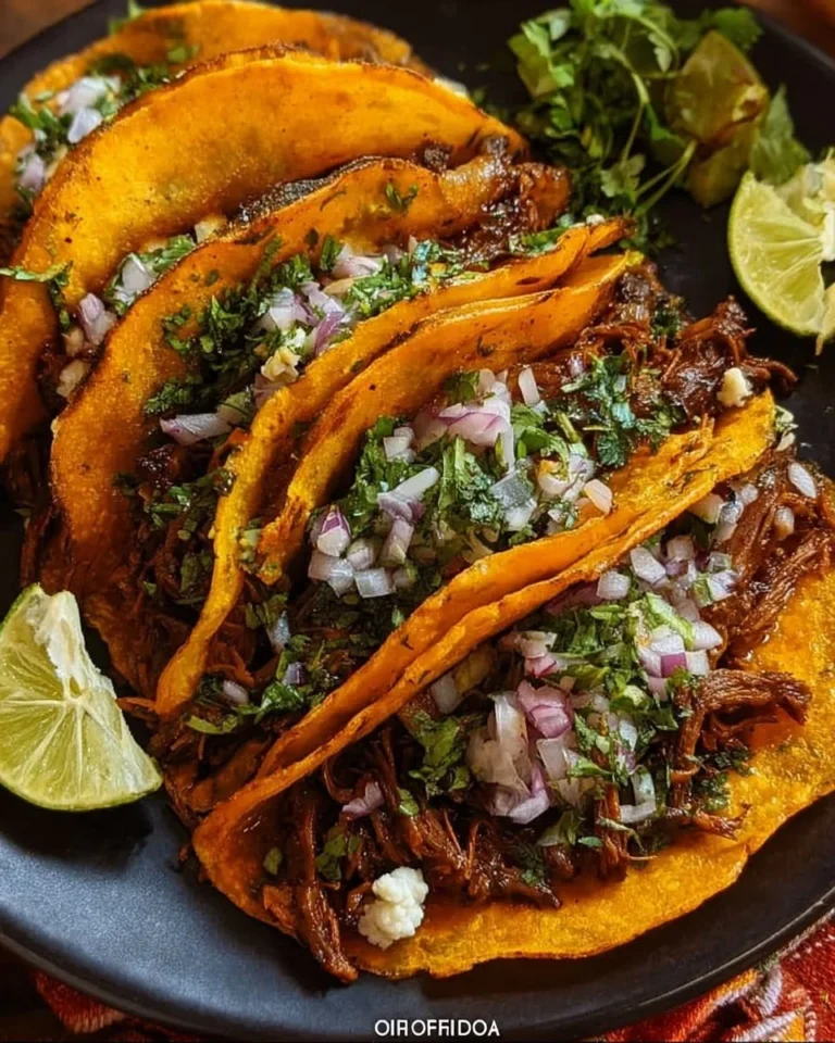 Delicious Birria Tacos served with consommé and fresh toppings