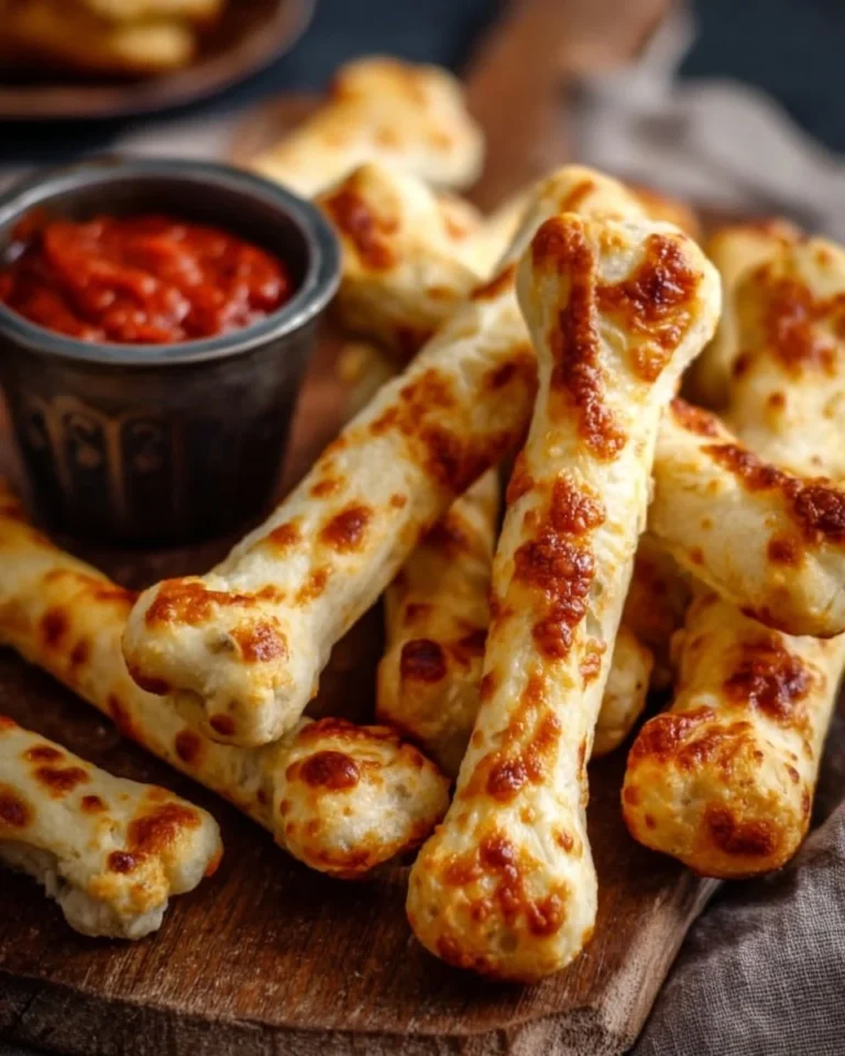 Cheesy Halloween Breadstick Bones arranged on a spooky platter.