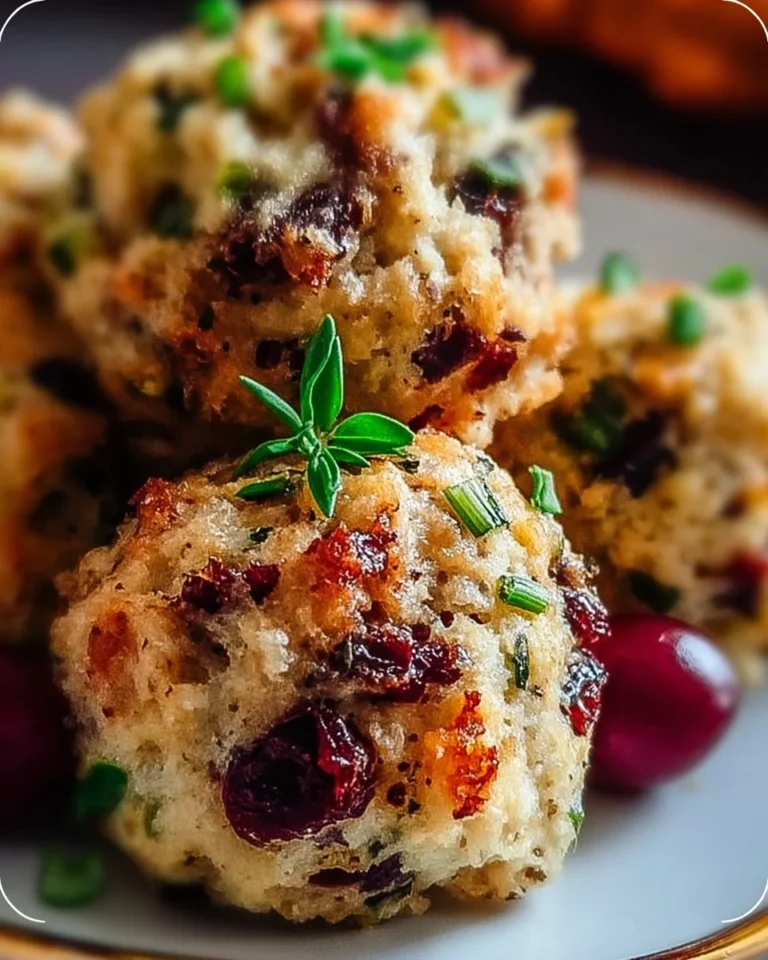 Cranberry turkey stuffing balls served on a holiday platter