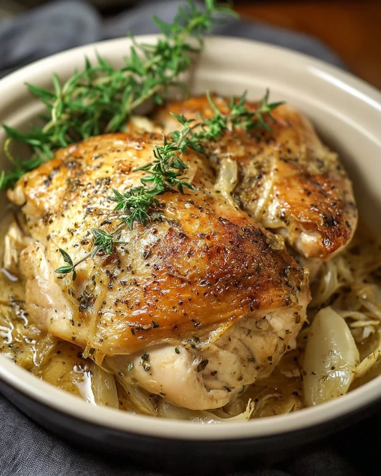 Crock Pot Angel Chicken served on a plate with herbs and garnish.