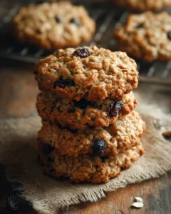 Delicious homemade oatmeal raisin cookies on a cooling rack