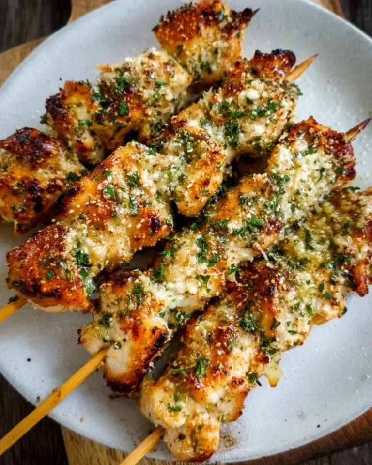 Delicious Ranch Garlic Parmesan Chicken Skewers ready to serve