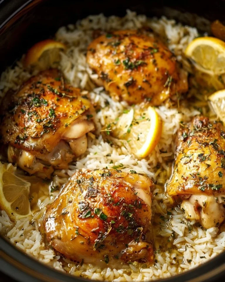 Slow Cooker Lemon Herb Chicken served with fluffy rice in a bowl