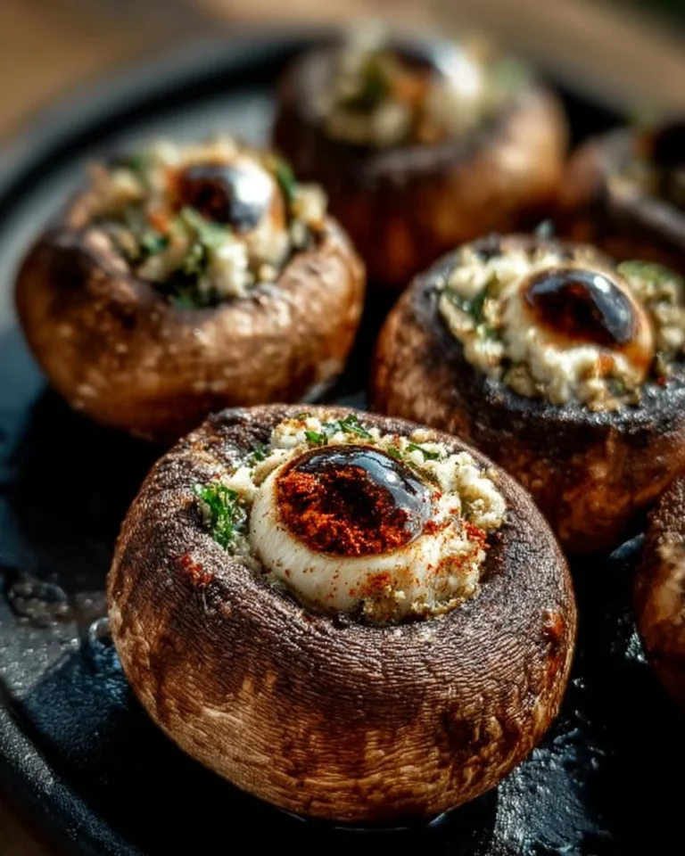 A platter of spooky stuffed mushroom eyeballs for Halloween