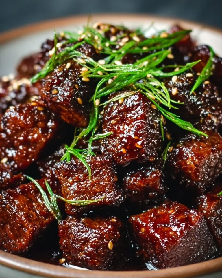 Sweet and sticky steak bites served on a platter