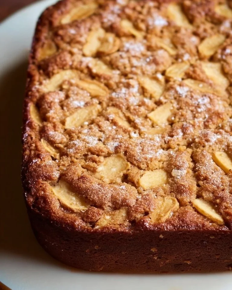 Delicious Amish Apple Cake with fresh apples and spices on a wooden table.