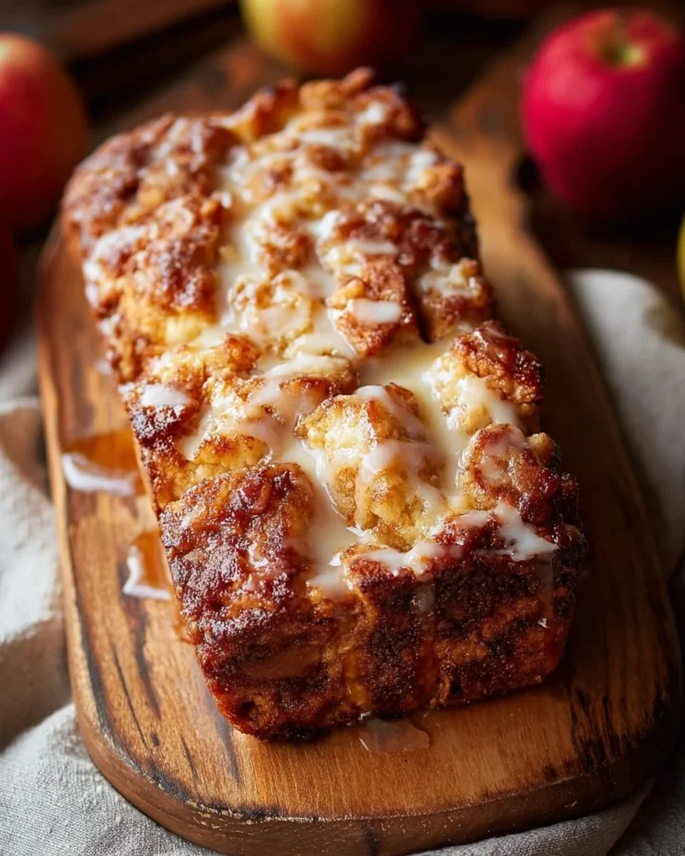 Amish Apple Fritter Bread with apple chunks and a sweet glaze