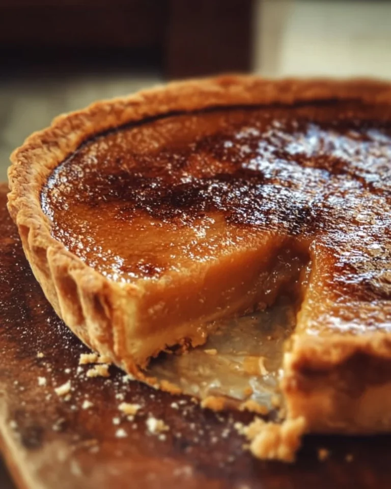 Delicious burn honey pie slice topped with caramelized honey crust