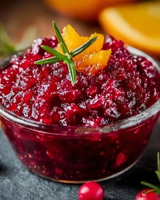 Homemade Cranberry Orange Relish in a decorative bowl