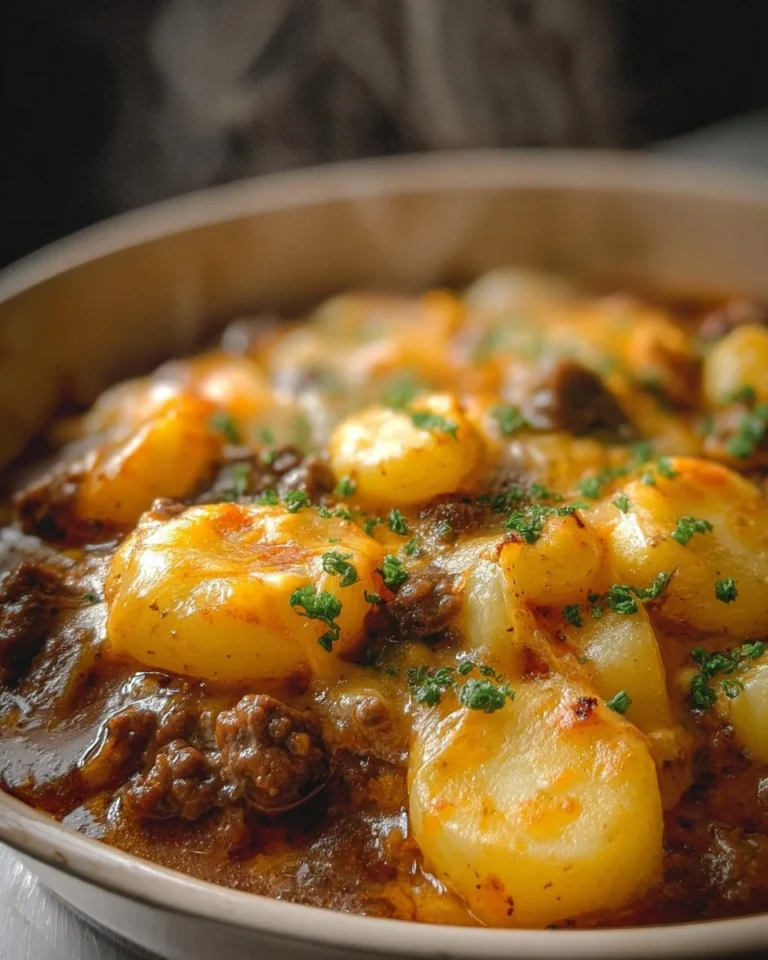 Delicious Crockpot Hamburger Potato Casserole ready to serve.
