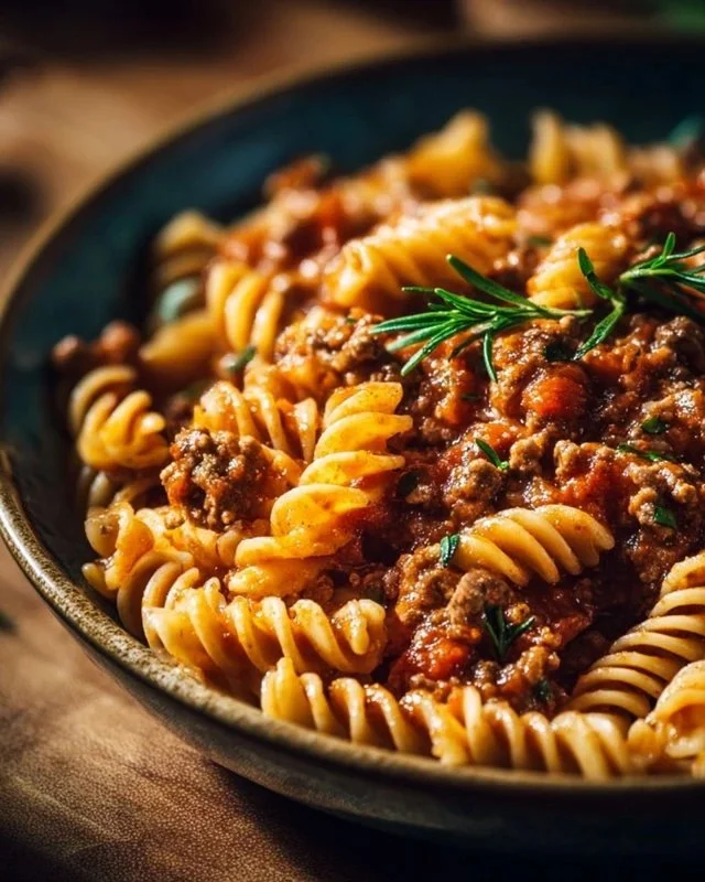 Crockpot Taco Pasta served in a bowl with melted cheese and toppings