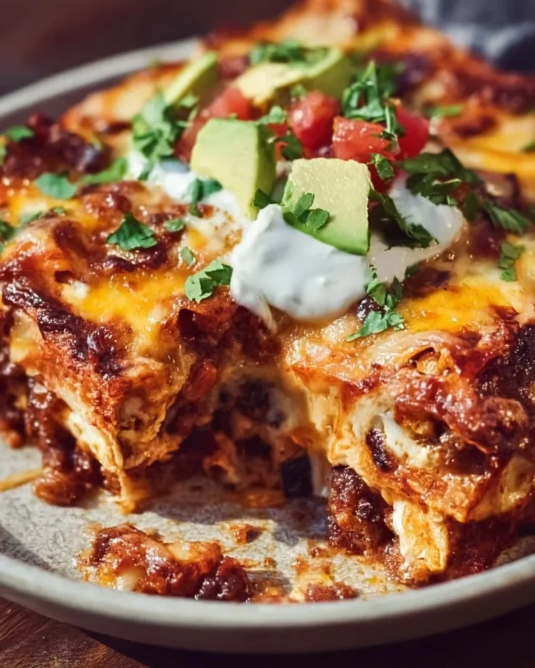 Mouthwatering easy enchilada casserole served in a dish