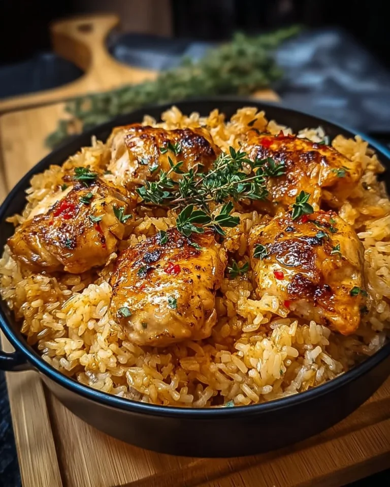 A delicious plate of forgotten chicken and rice, showcasing vibrant ingredients.