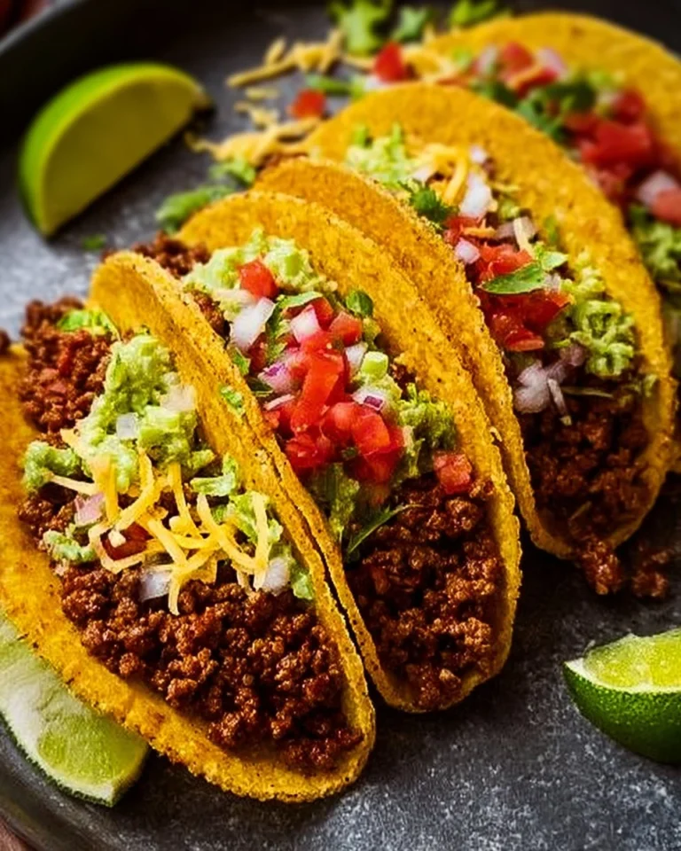Delicious ground beef tacos served with fresh toppings on a plate