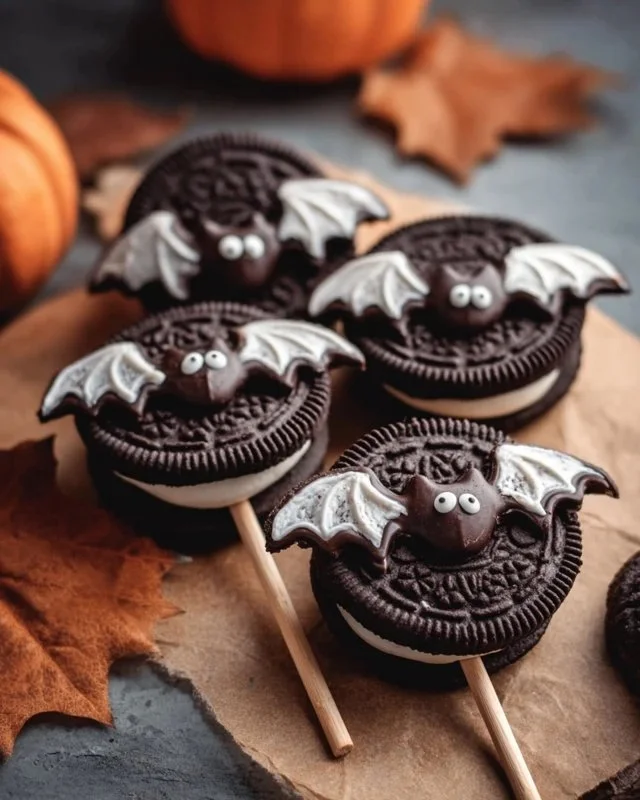 Halloween Bat Oreo Pops decorated for a spooky holiday treat