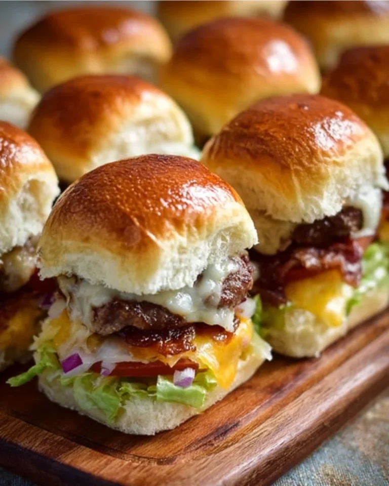 Hawaiian Roll cheeseburger sliders served on a platter
