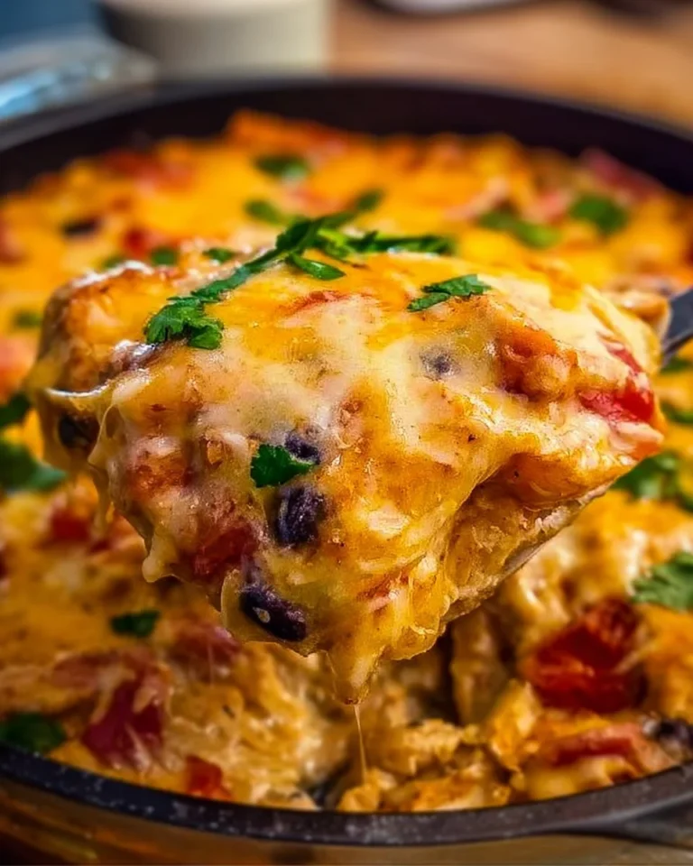 Baked Mexican Chicken Casserole with cheese and toppings