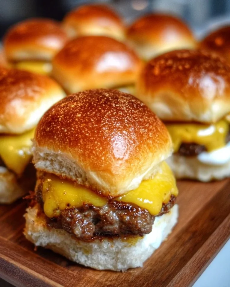 Delicious oven baked cheeseburger sliders on a platter