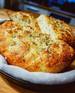 Freshly baked Parmesan Garlic Artisan Bread with a golden crust and herbs