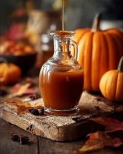 Bottle of pumpkin syrup for enhancing coffee beverages