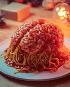 Spaghetti Brain Bake - a spooky Halloween dinner idea