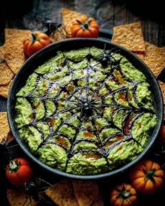 Spider Web Guacamole in a spooky Halloween setting