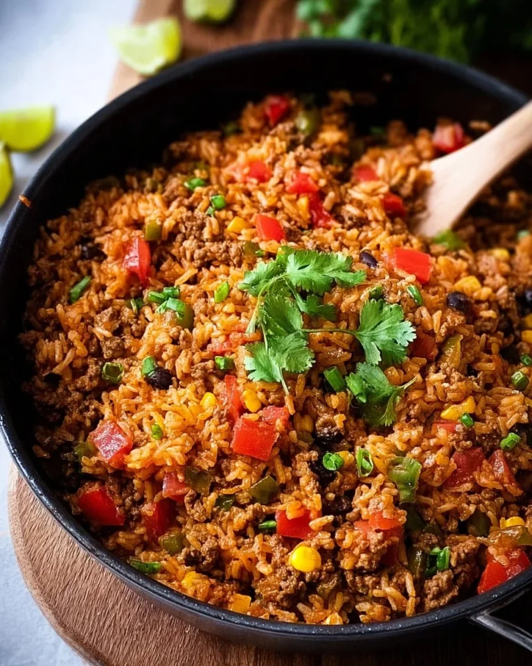 Delicious Super Easy Mexican Beef and Rice Skillet dish