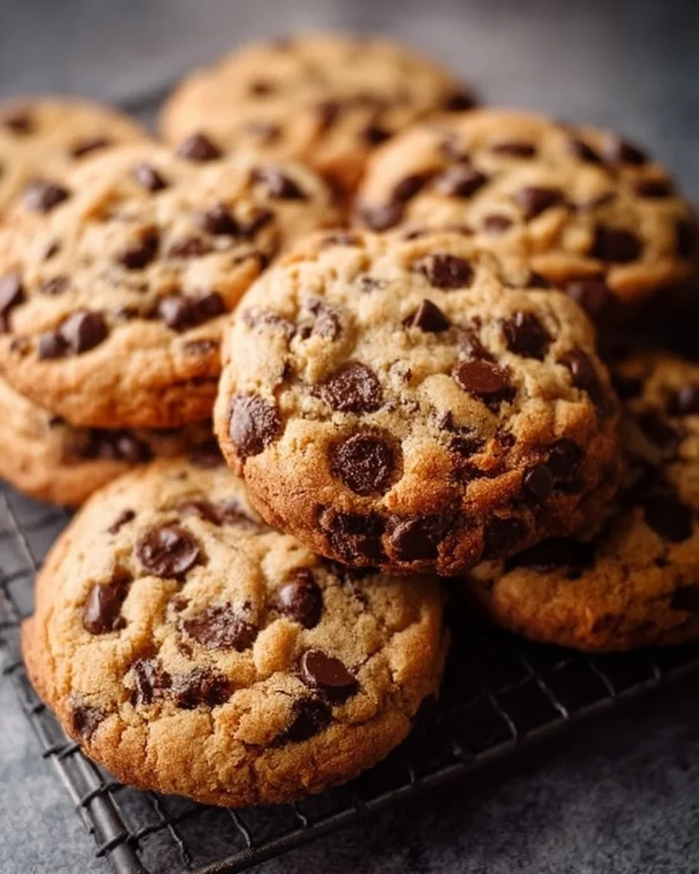 Freshly baked Toll House chocolate chip cookies on a cooling rack