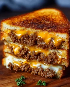 Ultimate cheesy ground beef melt topped with gooey cheese and seasoned beef