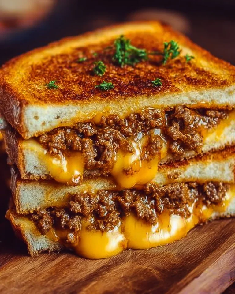 Ultimate cheesy ground beef melt served on a plate with melted cheese