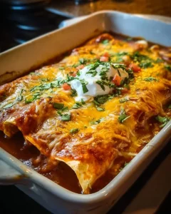 Delicious chicken enchiladas with cheese and sauce ready to serve