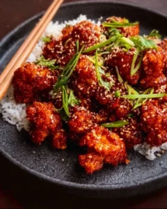 Air-fried Korean Chili Cauliflower with Gochujang sauce in a bowl