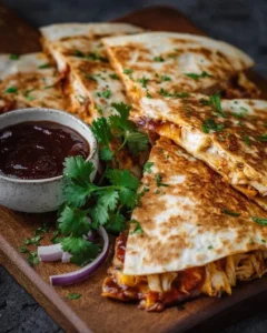 Delicious BBQ chicken quesadillas ready to serve for a quick dinner meal