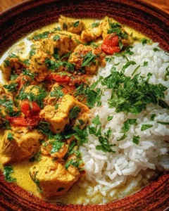 Delicious Brazilian Coconut Chicken with creamy coconut sauce and spices