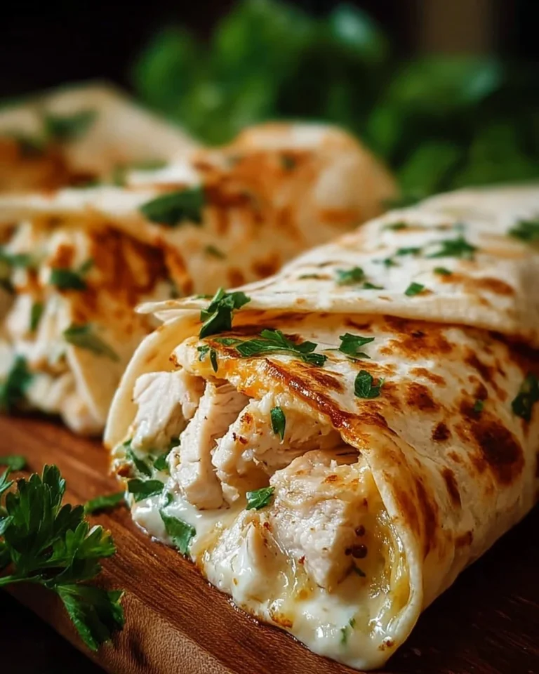 Cheesy chicken garlic wraps served on a plate
