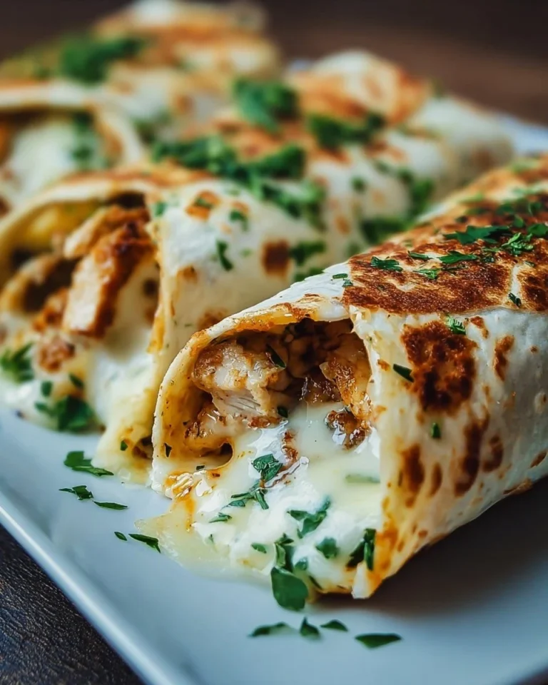 Cheesy garlic chicken wraps filled with savory ingredients and melted cheese