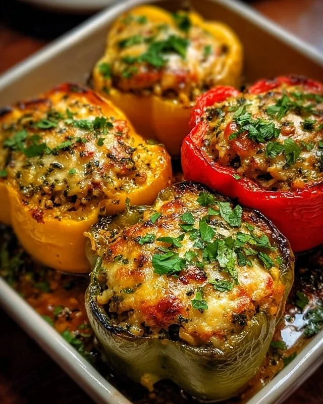 Bowl of roasted vegetable orzo with colorful veggies and herbs