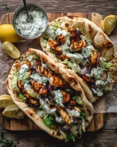 Sheet Pan Chicken Pitas with Herby Ranch served on a plate