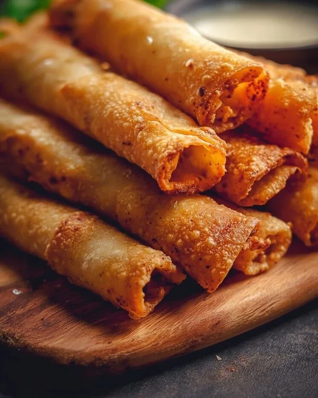 Plate of crispy Vegan Taquitos filled with savory vegetables and spices