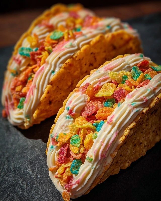Fruity Pebbles Cheesecake Tacos