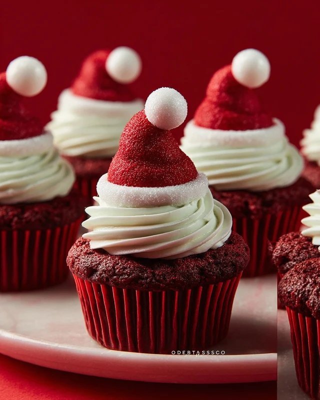 Red Velvet Santa Hat Cupcakes