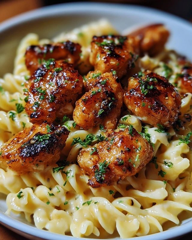 Garlic Butter Chicken Bites with Savory Creamy Parmesan Pasta