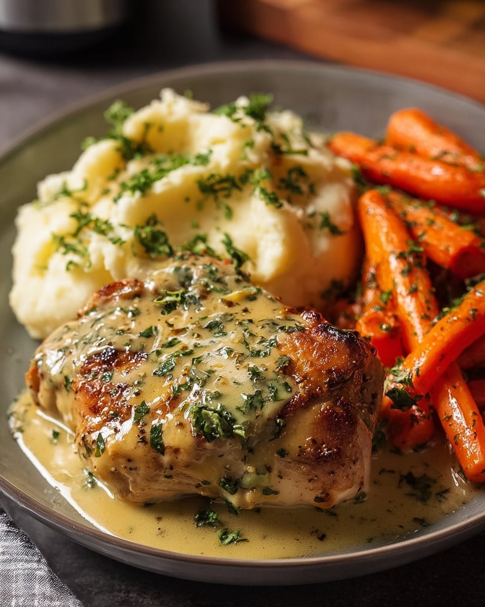 Creamy Herb Chicken with Mashed Potatoes & Glazed Carrots: A Complete Comfort Food Dinner