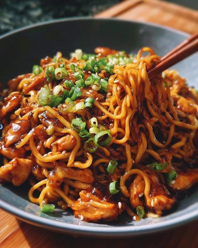 Sticky Garlic Chicken Noodles Recipe
