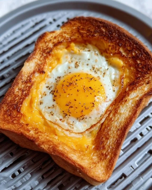 Air Fryer Egg and Cheese Toast served on a plate