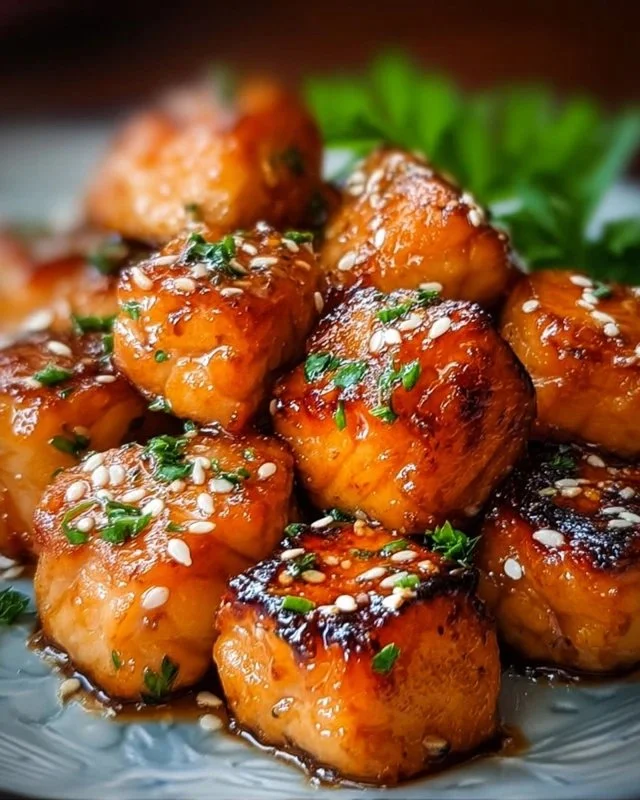 Delicious Air Fryer Honey Garlic Salmon Bites served on a plate