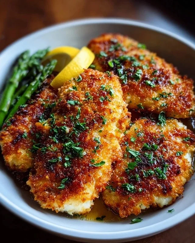 Delicious Air Fryer Parmesan Crusted Chicken with golden crust and juicy interior.