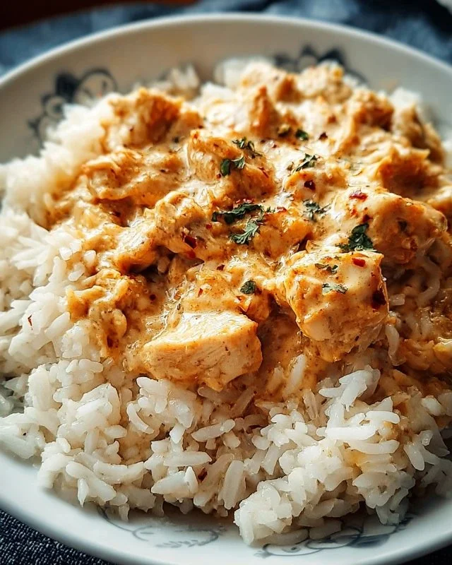 Delicious smothered chicken served with rice and gravy in a vibrant dish.