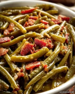 Delicious Southern Crockpot Green Beans in a serving dish